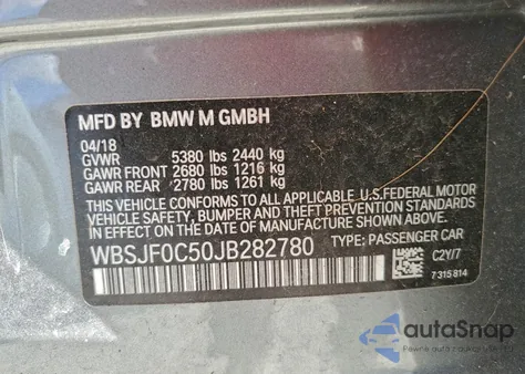 2018 BMW M5 z USA, uszkodzony, nr VIN WBSJF0C50JB282780